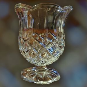 Vtg Diamond Cut Clear Glass Flower Petal Base Top Vase Candle Holder Ice Cream